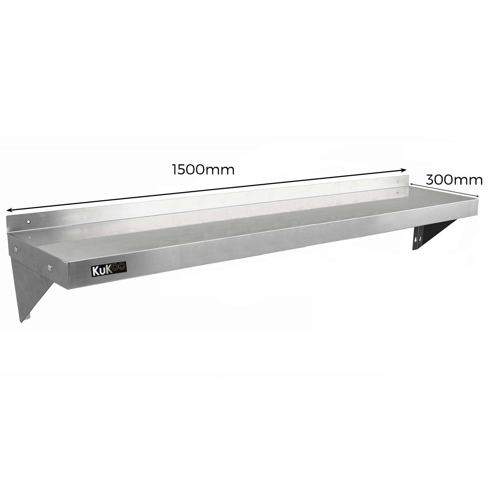 Kukoo, 2 mensole da parete in acciaio inox, 150 x 30 cm