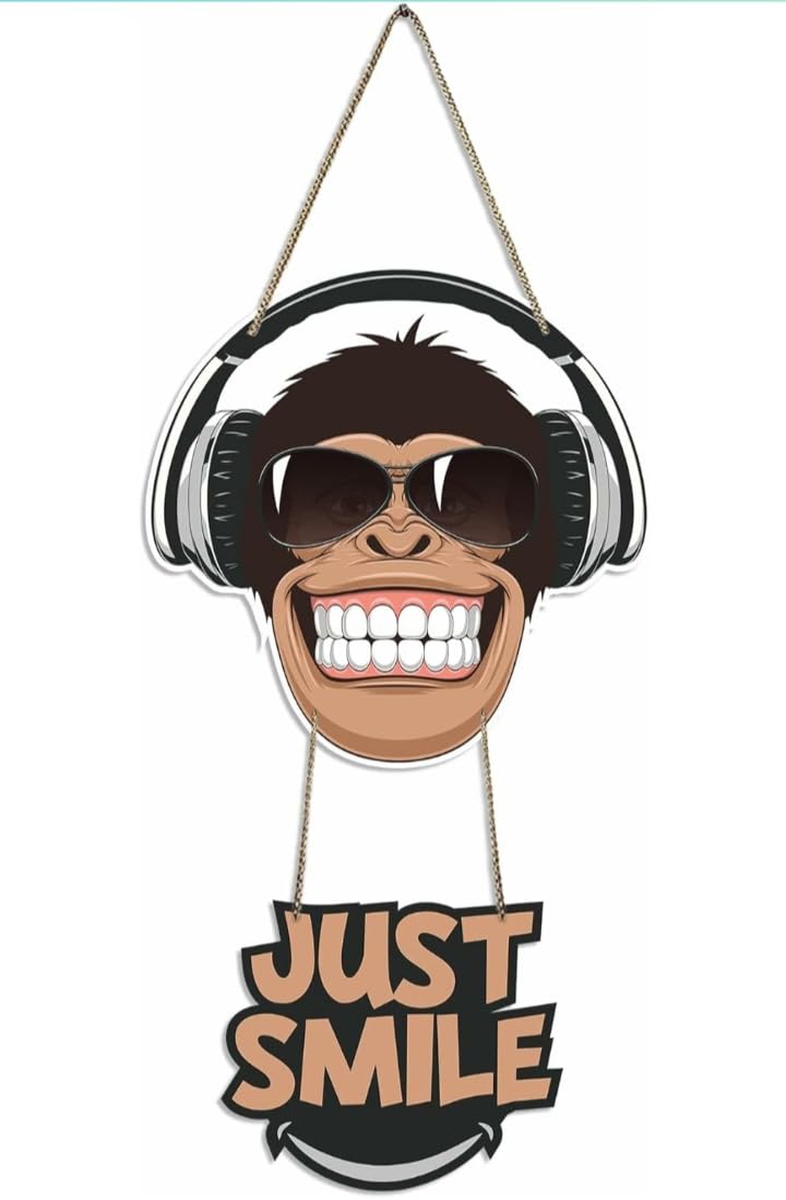 KBH CRAFT Just Smile Monkey Decorative Wall Hanging Wooden Art Decoration item for Living Room | Bedroom | Home Decor | Gifts | Wall Art For Hall (Color - Multicolor)