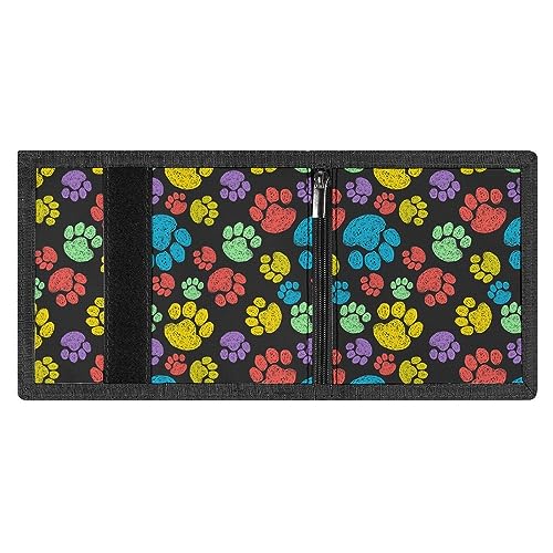 Colorful Dog Paw Print Trifold Wallet Front Pocket Credit Card Holder with Coin Purse Travel for Men Women4