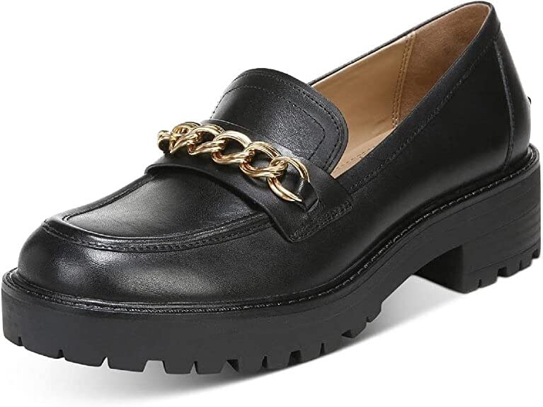 Image of Sam Edelman Taelor Black Rounded Toe Slip On Chunky Heel Fashion Classic Loafers (Black, 8.5)
