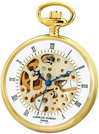 212 Main Charles-Hubert- Paris Brass Gold-Plated Mechanical Open Face Pocket Watch #