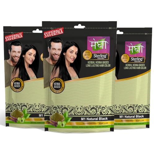 Image of Megha Mehandi Hair Colour for Women & Men, Henna Based Mehndi, Organic Hair Dye Without Chemicals and Ammonia, Natural Black, 45 g (Pack of 3)