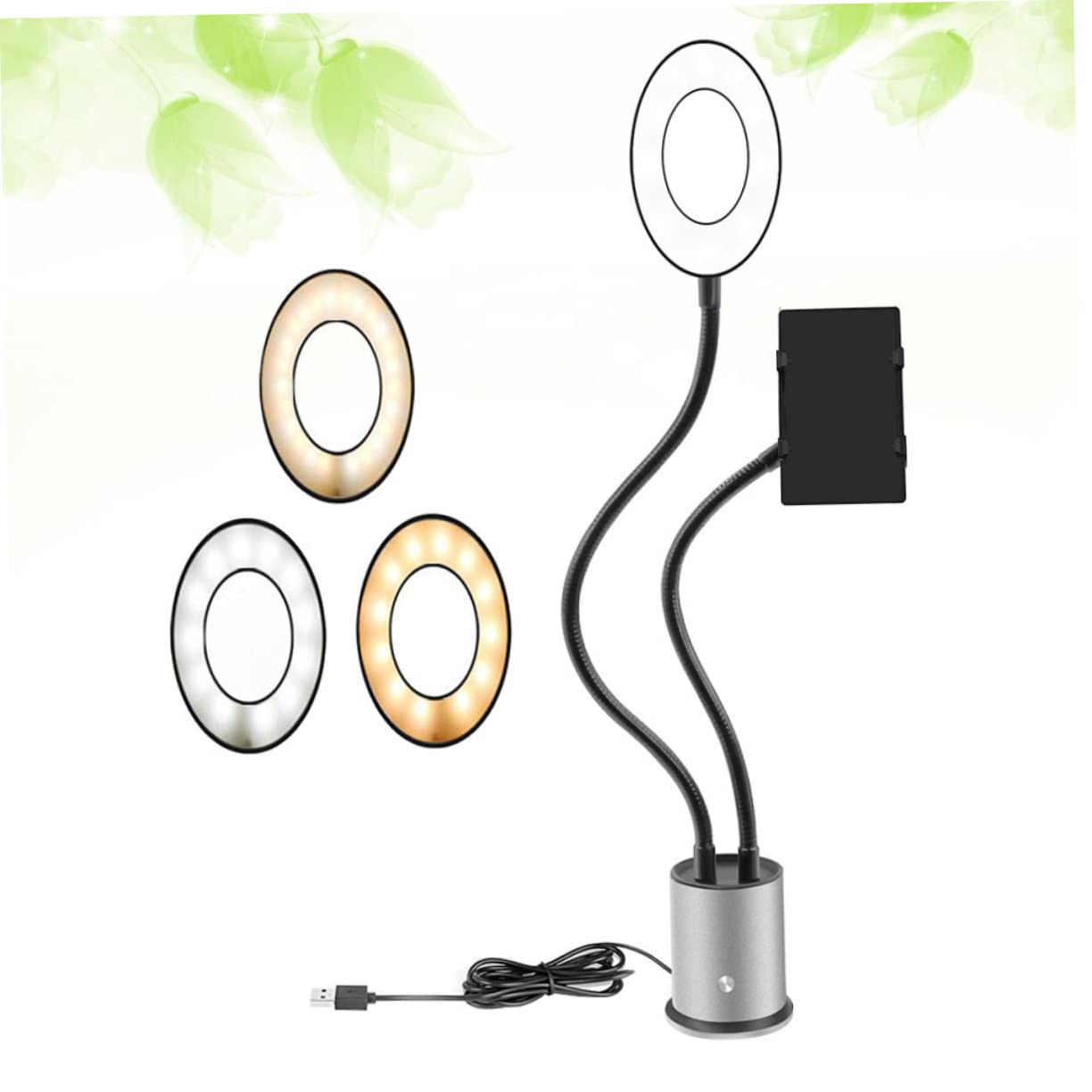 Housoutil Ring Light Phone Holder Phone Charms Table Lamps Ring Light Bracket Lamps for Desk Phone Holder with Light Kickstand Desk Lights Dimmable Ring Light Multifunction White Fill Light