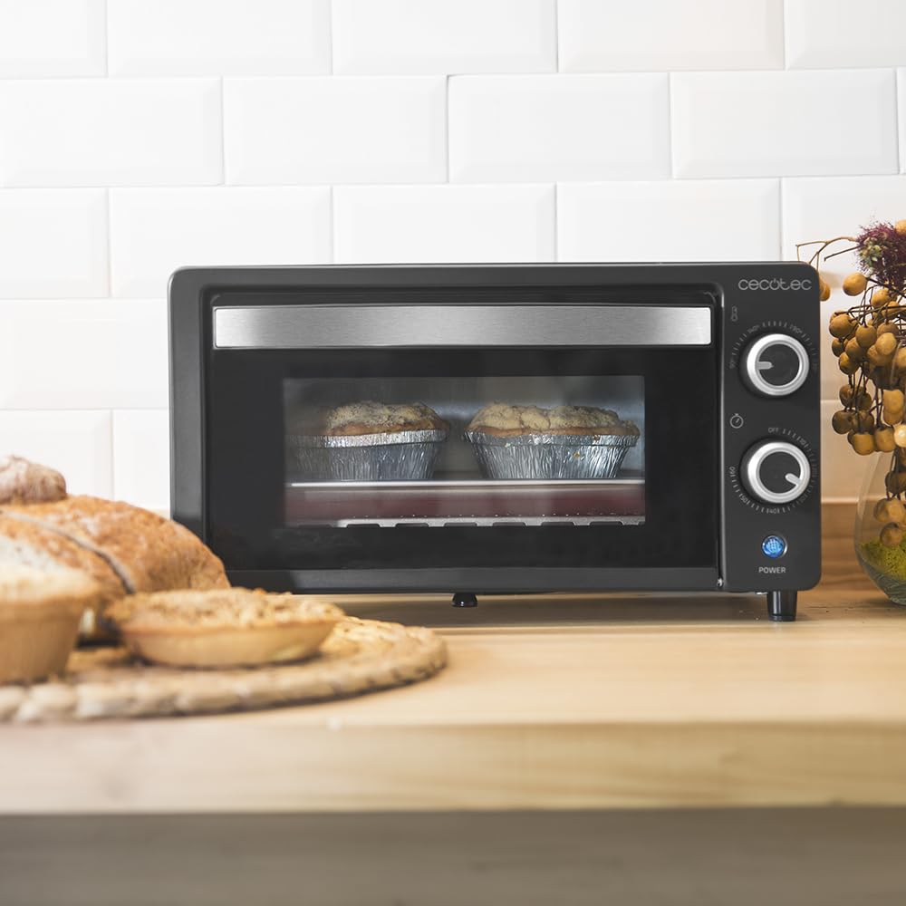 Cecotec Minibackofen Bake&Toast 1090 Black. 10 Liter Kapazität, 1000 Watt Leistung, Temperaturregelung bis 230 ºC, 60-Minuten-Timer, Doppelglastür und Quarzheizelemente für die Speisenzubereitung