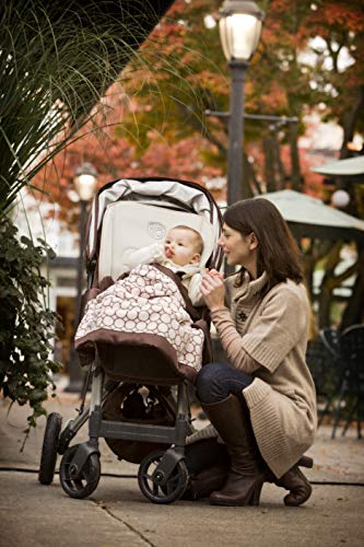 Image of SwaddleDesigns Stroller Blanket, Cozy Plush Baby /Toddler Blanket, 30x40 inches, Pastel Pink and Brown Mod Circles with Satin Trim