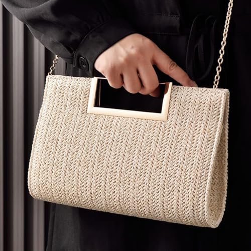 Image of Women Straw Drawstring Bucket Purse Small Tote Shoulder Handbag Hollow Out Cross-body Bag for Summer,Beach | Straw