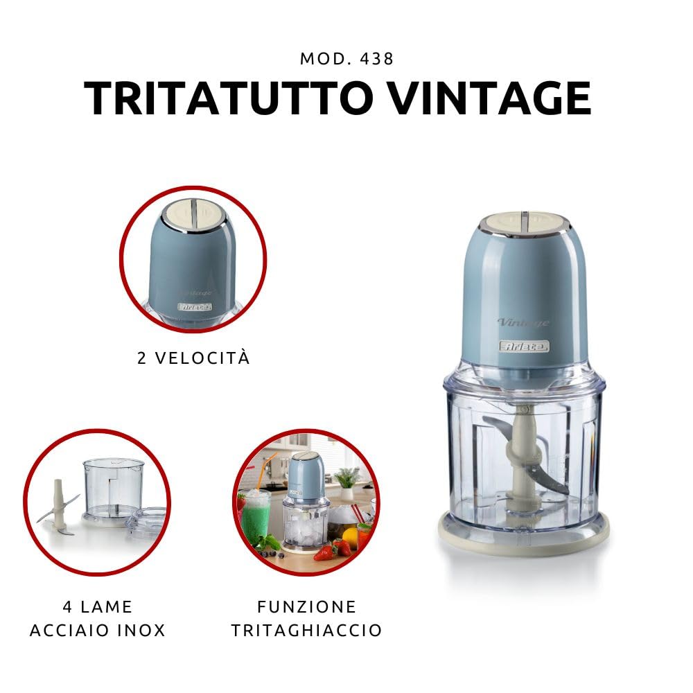 Ariete Tritatutto Vintage 438 - Tritaverdure, Tritaghiaccio Con 4 Lame Acciaio, 400W - Foto 3