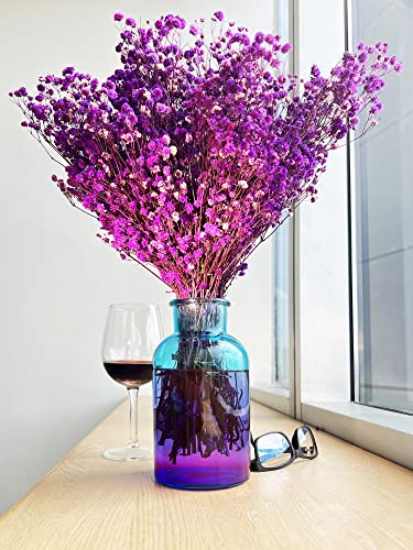 Djiale Art Glass Crystal Flower Vase for Table with Jute Ribbon DIY Trim Fabric (8" Blue) - Image 3