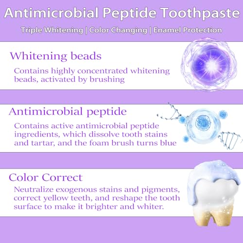 Image of VIELLA POP Antimicrobial Peptide Whitening Toothpaste - Purple Toothpaste for Teeth Whitening | Color Correcting | Brightens Yellow | Enamel Protection | Passion Fruit & Mint Flavor (2pcs)