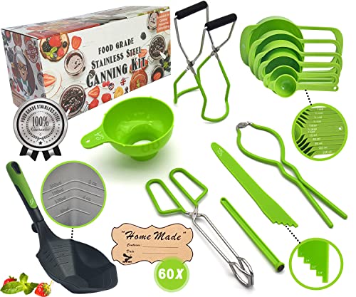 Image of Supa Ant Canning Supplies - US Assembled Certified Food Grade Stainless Steel Canning Kit with XL Ladle, Wide Kitchen Funnel, Jar Lifter and Wrench, Bubble Popper /Measurer, Lid Lifter, Kitchen Tongs
