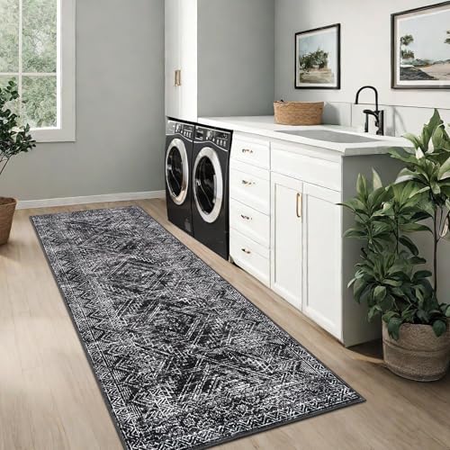 COZYLOOM Washable Runner Rug 2x6 Rug Runner Modern Rug Non Slip Kitchen Rugs Geometric Indoor Entryway Rug Soft Bath Mat Stain Resistant Carpet for Bedroom Hallway Laundry Nursery 2'x6' Taupe