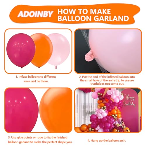 Image of Pink and Orange Balloon Arch Kit, ADOINBY 161Pcs Hot Pink Orange Metallic Gold Latex Balloon Garland kit, 18 12 10 5 Inch Different Size Balloons for Birthday Baby Shower Wedding Party Decorations