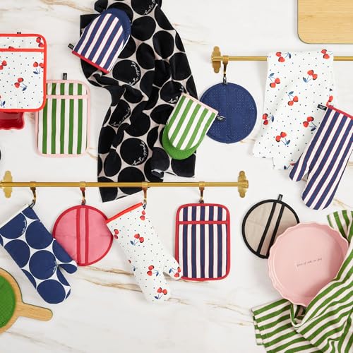Image of kate spade new york Botanical Stripe Mini Oven Mitt 2-Pack Set, 5.5 inch x 8 inch, Black /Beige