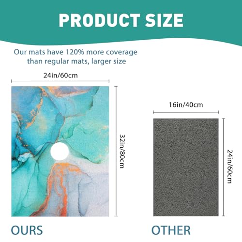 Image of Square Shower Mat Non Slip: 32 x 24 Inch Extra Large Shower Mats with Drain Hole in Middle - PVC Loofah Anti Slip Shower Floor Matt for Inside Shower