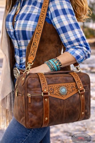 Image of CHALLENGER Western Floral Tooled Leather Replacement Shoulder Purse Guitar Cross Body Strap 115RS-Straps