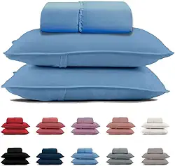 Jogo de Lençol Casal 3 Peças Malha 100% Algodão Com Elástico Cor:Azul Claro