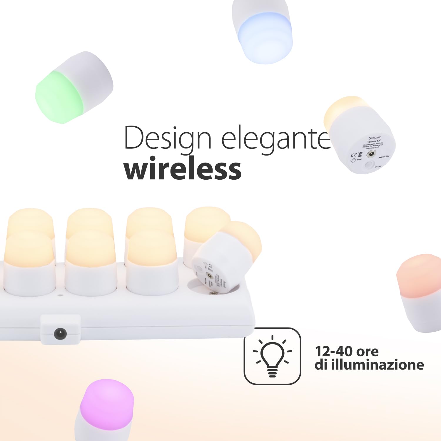 SECURIT - Set 12 Candele LED Ricaricabili Amsterdam RGB - 13 Colori
