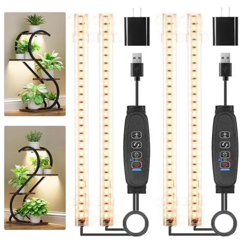 Image of 8.6'' Mini Two Strip Growing Lamp for Indoor Plants, 3000K Full Spectrum LED Grow Light Strips with Auto ON /Off 3 /9 /12H Timer & 10 Dimmable Levels for Green House Succulent (2 Headx2 Pack)