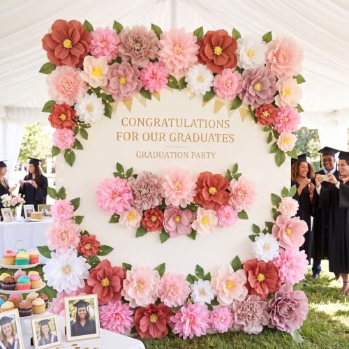 Image of Cholemy 24 Pcs Tissue Paper Flowers, Crepe Paper Flowers Decorations 8 inch 10 inch 12 inch for Wedding Party Baby Bridal Shower Carnival Party Birthday Nursery Wall Decor (Dusty Pink,Peach)