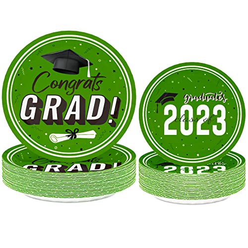 Dylives Graduation Party Disposable Plates, Grass Green Class Of 2023 9'' And 7'' Dinner Dessert Plates Graduation Party Decorations Congrats Grad Paper Plates College Grad Supplies Favor, 100 Pack #TOP8