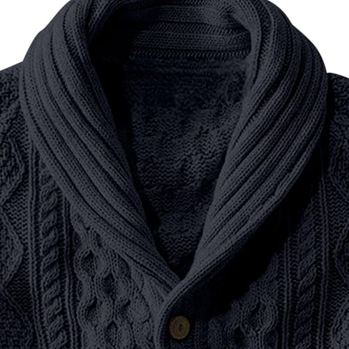 Mens Shawl Neck Cardigan Sweater Cable Knit Button Down Fall Winter Sweaters Outerwear with Pocket4