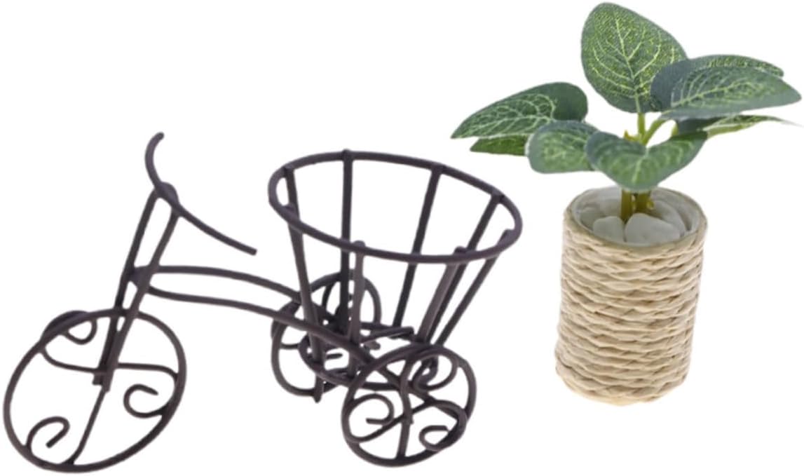 Totority Vintage Mini Tricycle Plant Stand Iron Dollhouse Decor 3.3 Inch