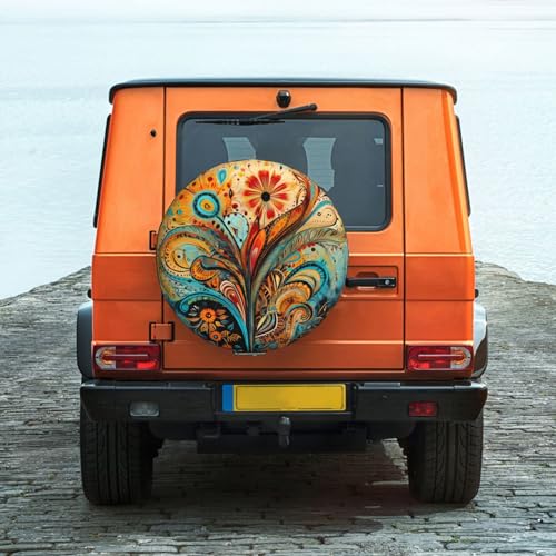 Image of Spare Tire Cover Art Boho Paisley Floral Flower Tire Cover 17 Inch Wheel Covers for Rv Trailer Jeep SUV Truck Camper Vehicles Dust-Proof Waterproof Tire Protectors