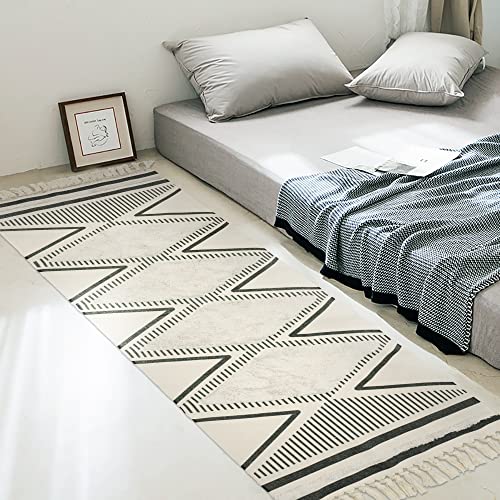 Yomshi Getuftet Baumwollteppich 60 x 180cm Baumwolle Teppiche mit Quasten Boho Geometrischer...