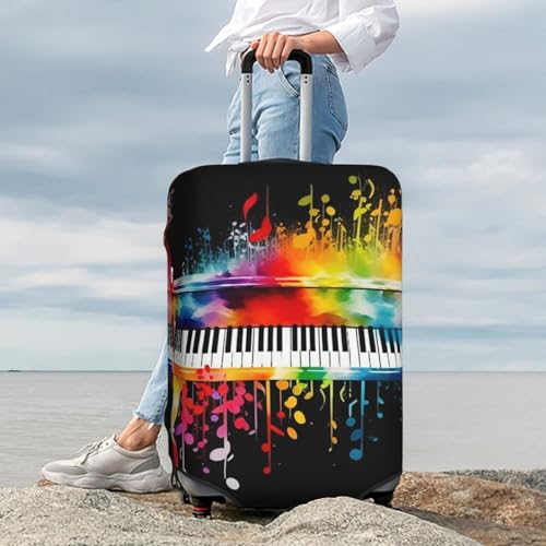 Colorful Piano Keyboard Music Note Luggage Covers for Suitcase Washable Suitcase Cover Fashion Stretch Suitcase Protector Cover Anti-Scratch Baggage Covers Fit 18-32 Inch Luggage Medium 7