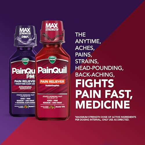 Image of Vicks PainQuil & PainQuil PM Pain Relief Liquid, 1000mg Acetaminophen, 2x12 oz