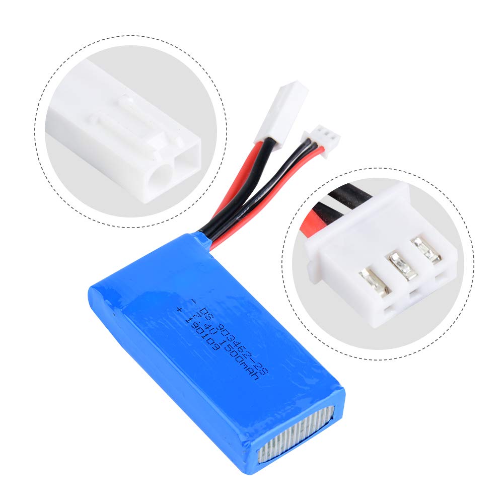 Batería de Litio de 7,4 V, 1500 MAh con Enchufe Pequeño para Barcos Modelo FT009 RC, 2 Piezas de Alto Rendimiento