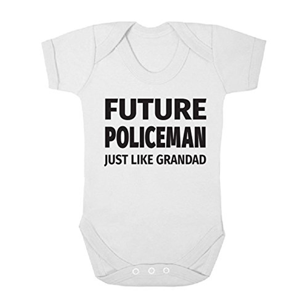 Shopagift Boys White Future Policeman Just Like Grandad Cute And Girls Baby Vest Bodysuit