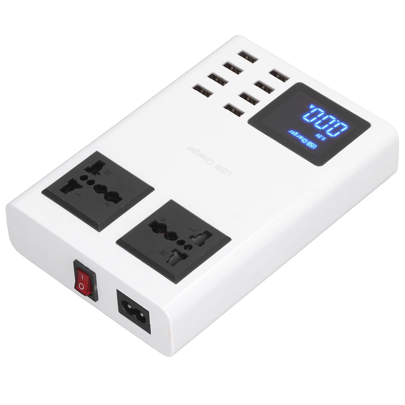 Fyearfly Placa De Carga USB De 8 Puertos, Adaptador De Cargador USB LED Protección contra Sobrecorriente De Sobretensión Adaptador De Corriente De Cargador LCD USB De 8 Puertos(UE)