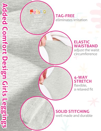 Girls Leggings 5 Pack Assorted Toddler Kids Teens Youth Pull on Stretchy Athletic Tights Cotton Soft Pants for Everyday School Uniform Play Running 5T4