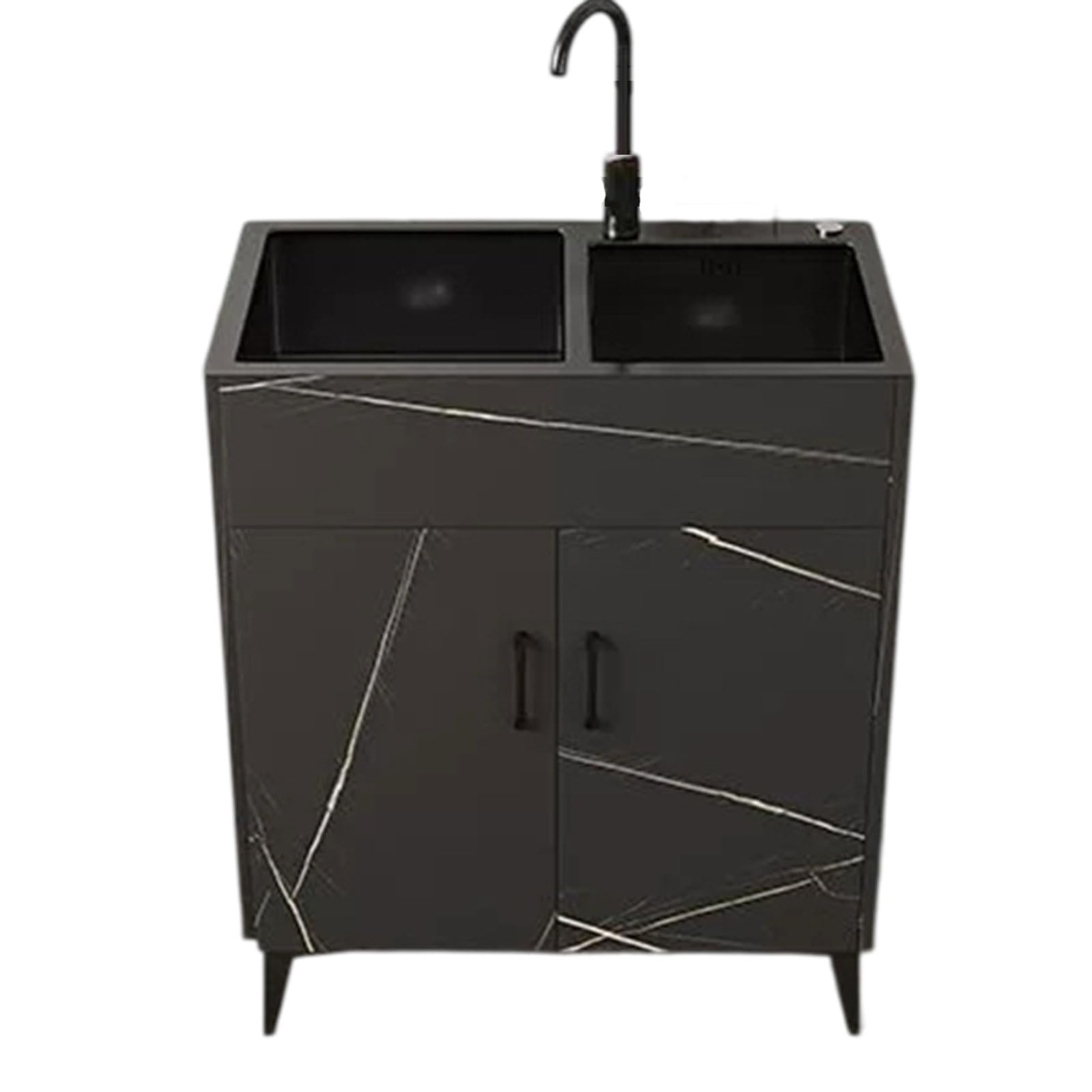 WBJGUOD Kitchen Sink Cabinet Double Utility with Faucet Stainless Steel Freestanding Commercial Lavatory for Garage Restaurant Laundry