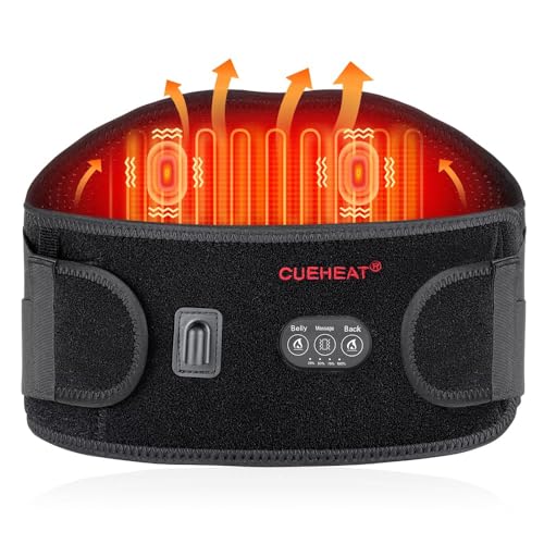 CUEHEAT Heated Waist Belt, Cordless Heating Pad for Low Back, Electrical Heating and Massage, Rechargeable Battery Powered (Black Upgraded,49 inches)