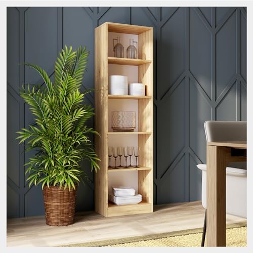 WHATSIZE ENTERPRISE 5 Tier Bookcase Artisan, Tall Freestanding Book Shelf for Living Room, Study and Bedroom, Wooden Shelving Unit Book Case (50cm L x 30cm W x 182cm H)