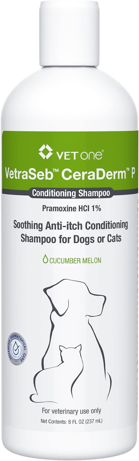 VetOne Dog Shampoo and Conditioner - VetraSeb CeraDerm Conditioning Shampoo for Dogs, Cat Friendly, Cucumber Melon Sensitive Skin Dog Shampoo, 8 oz.