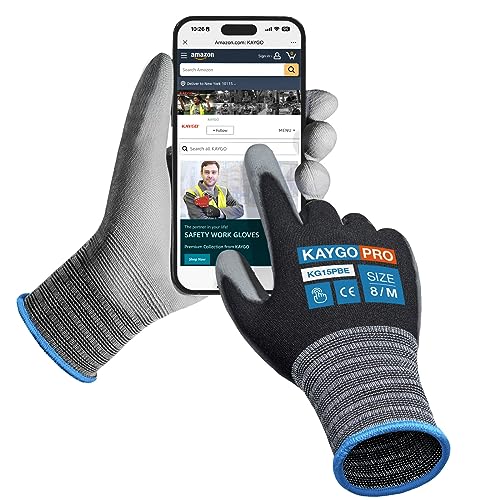 KAYGO Thin Work Gloves PU Coated 12 works Touchscreen, KG15P