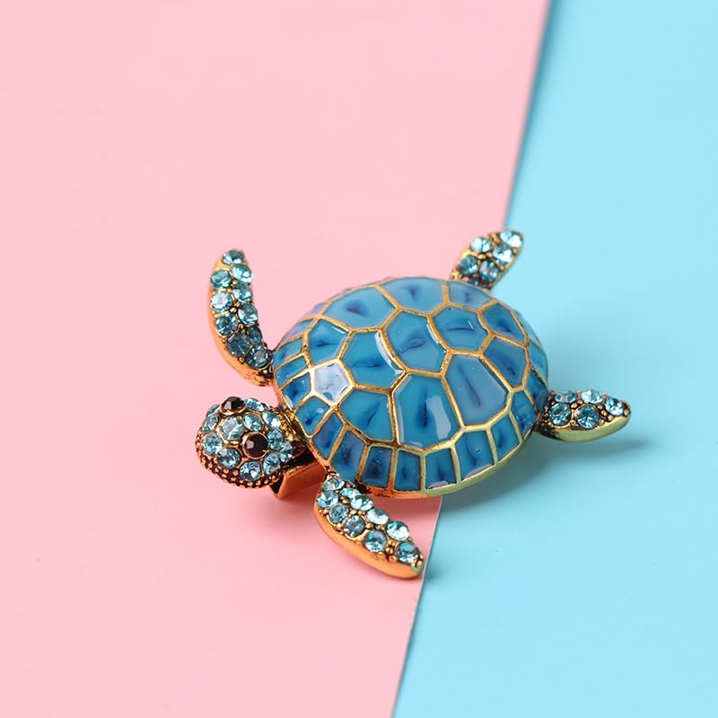 2Pcs Vintage Enamel Turtle Brooch Artificial Diamond Animal Pin Clothing Accessories4