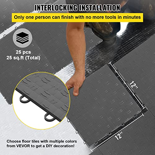 Vevor Garage Floor Tiles 12"X12" Garage Floor Covering Tiles 25 Pack Graphite Diamond Plate Garage Flooring Tiles Slide-Resistant Modular Garage Flooring 55000Lbs Capacity For Basement Gym #TOP2
