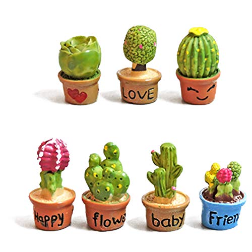 YiGo 7pcs Mini Figura de Resina Cactus en Maceta Plantas Estatua en Miniatura del Paisaje de Accesorios Bonsai Ornamento
