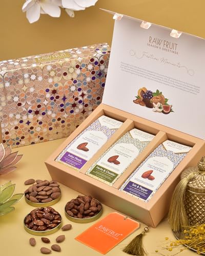 Image of HyperFoods Eid Mubarak Gift Box Cashews Almonds Raisins 300 Gr Dry Fruits Gift Pack Pet Jars Pack of 3 Dry Fruits Ramzan Gift Hampers DryFruit Combo Pack Eid Gift Hamper DryFruits Gifts