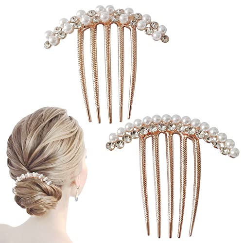 2 Pcs Pearl Hair Side Combs Clip Crystal Rhinestone Hair Combs for Women Decorative Combs Hairpins Hair Accessories for Wedding Party Daily