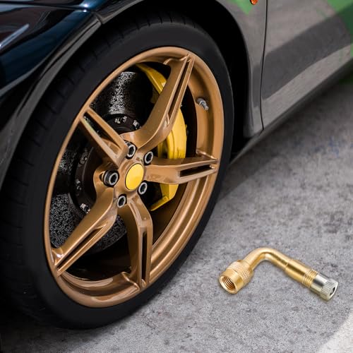 Image of Giantree 4 PCS Valve Stem Extenders, 90 Degree Schrader Tire Valve Stem Extension Brass Adaptor, for Dually Wheels Passenger Car RV Troller Bicycles Motorcycles and Trailers Silver