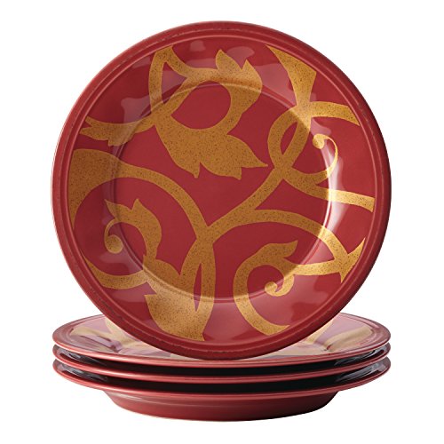 Rachael Ray Dinnerware Gold Scroll 4-Piece Salad Plate Set, Cranberry Red #TOP30