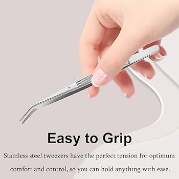 Stainless Steel Tweezers With Curved Serrated Tip Multi-Purpose Tweezers Sewing Machine Tweezers Forceps For Crafts, Silver (10