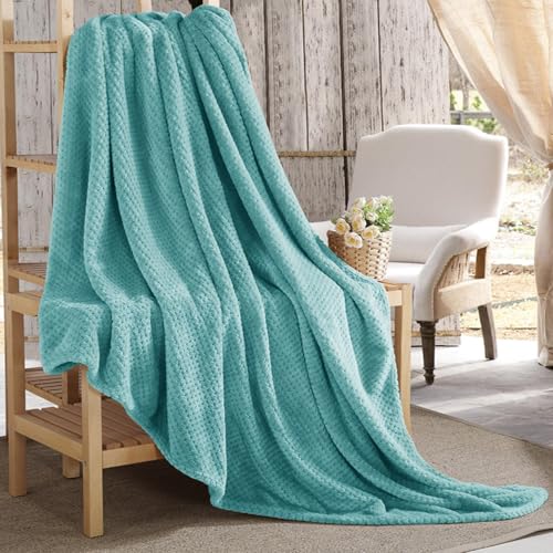 LONGCAO Manta Suave de Sofá 80 x 260 cm Franela, Suave Manta Polar Franela Ligeras Mantas para Cama de Reversible y Esponjosa para Sofá, Cama, Sillón, Azul Cielo