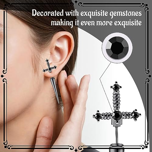 Sword Earrings for Women, Gothic Earrings for Men, Silver and Steel Color, Dagger Earring for Halloween Christmas with Cool Black Diamond, Cross Design3