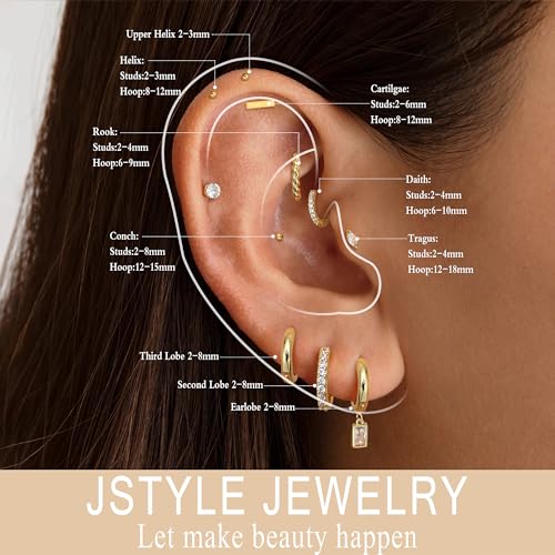 Jstyle Small Gold Hoop Earrings Set for Women, 14k Gold Plated Hoop Studs Earrings for Women, Hypoallergenic Dainty Gold Earrings for Gift4